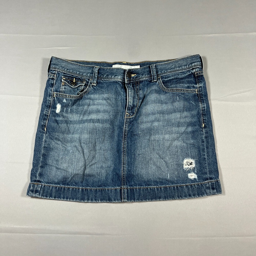 Old Navy Denim Mini Skirt Womens 12 Blue Whiskering Cotton Distressed Streetwear